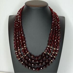 Ruby Fire Graduated Czech Crystal Three Strand Layered Necklace 16/20 - 2.5
